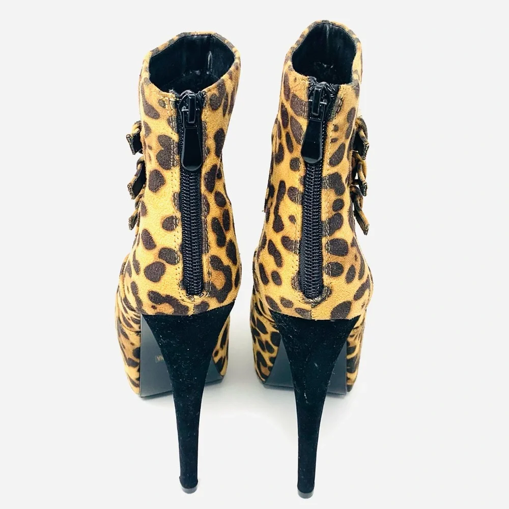 Generation Y Leopard Print Platform Heels Ankle Booties Stiletto Buckle Statemen